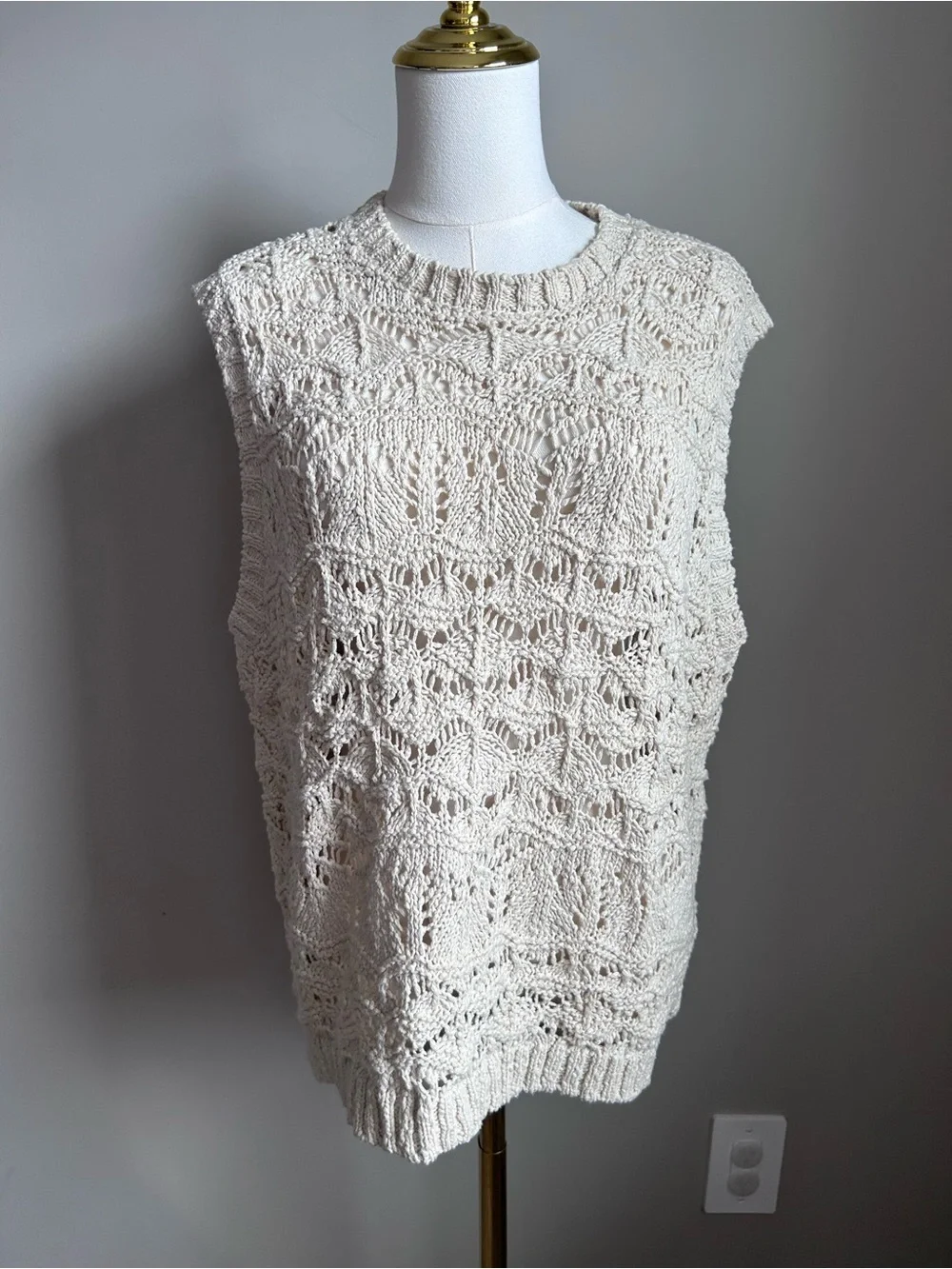 Cotton Cream Crochet Sleeveless Sweater Vest tank summer boho natural earthy - Picture 10 of 12